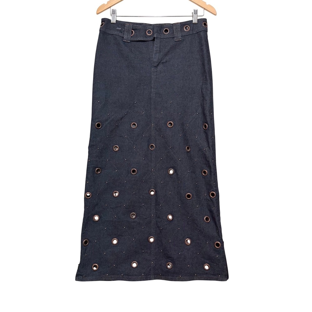 Jordache Women's Denim Maxi Skirt Medium Grommet Studded Y2K Grunge